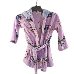Disney Stitch Girls XS (4/5) Hooded Fleece Robe Purple Graphic Print Long Sleeve
